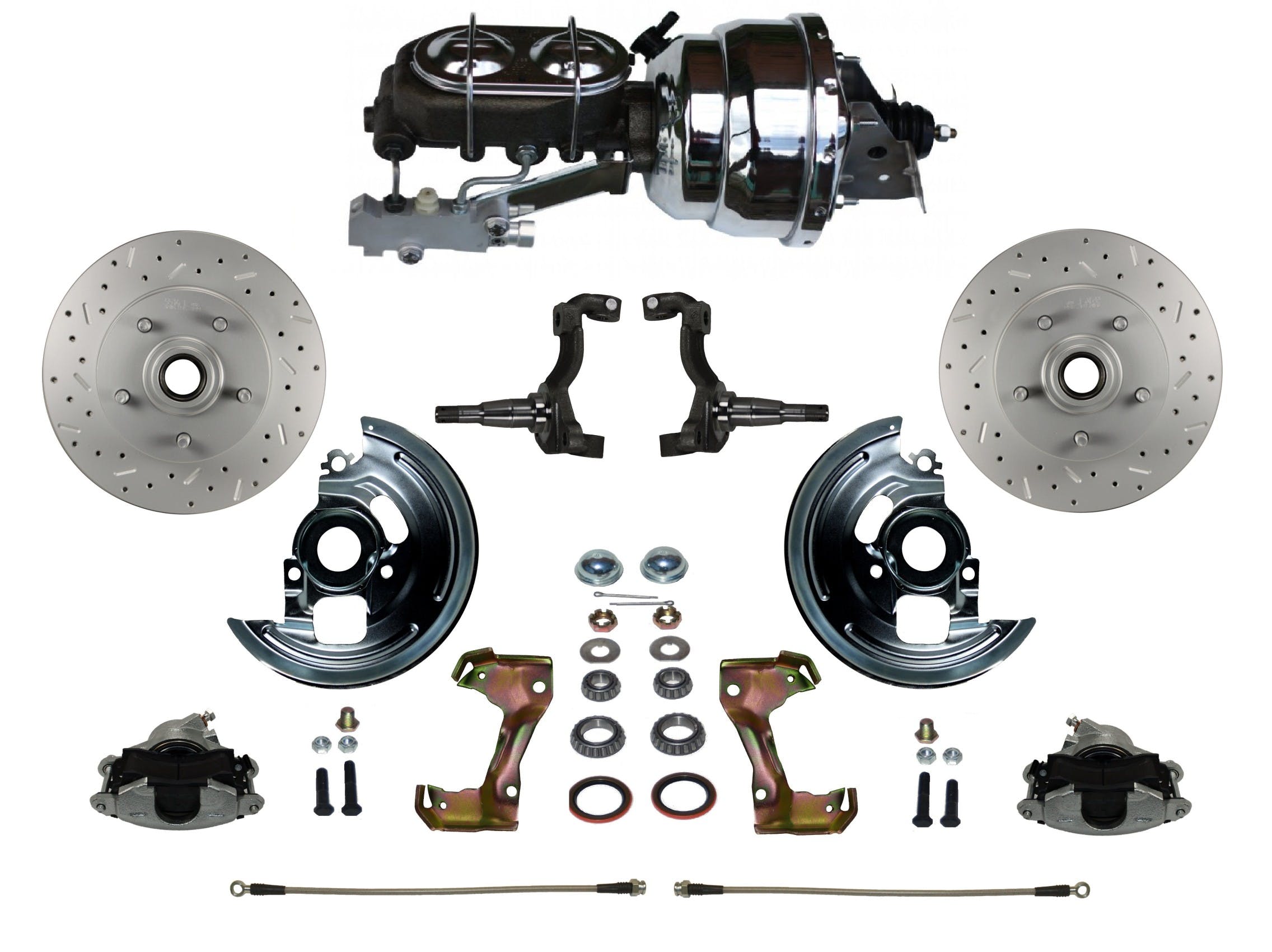 LEED Brakes FC1002-NBB2X Power Front Disc Kit - 8 in - Disc Drum - MaxGrip XDS - Chrome