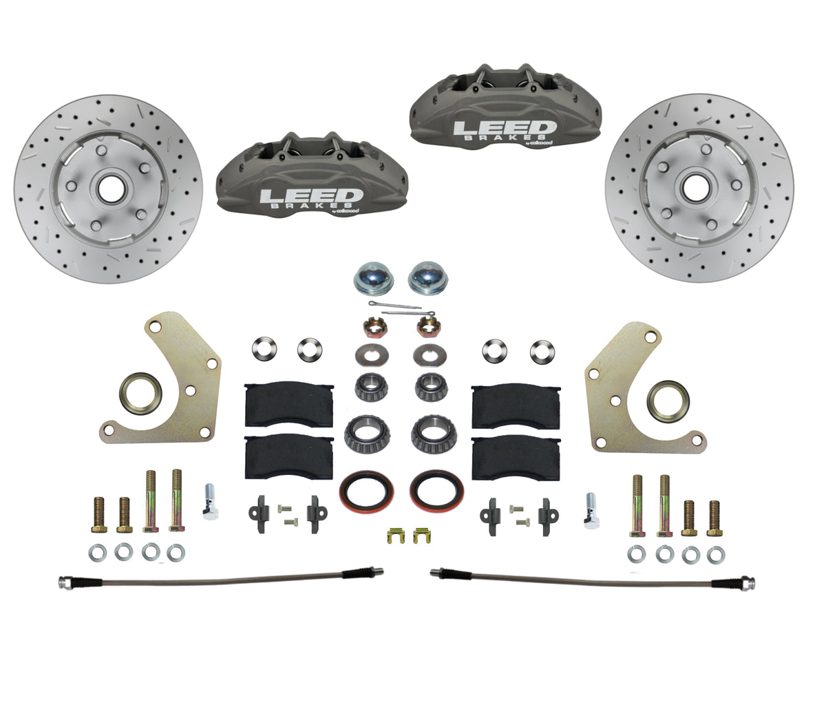 LEED Brakes Front Disc Brake Conversion Kit with Spindles, Drilled and Slotted Rotors and Anodized Calipers FC2004SMX