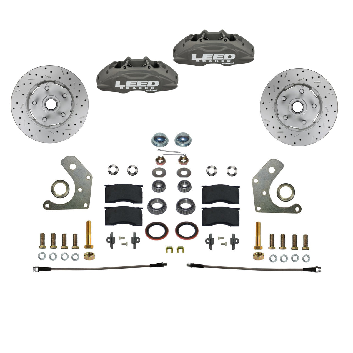 LEED Brakes Front Disc Brake Conversion Kit with Spindles, Drilled and Slotted Rotors and Anodized Calipers FC2005SMX