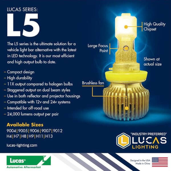 Lucas Lighting,L5-H11 PAIR Single output.  Replaces H11/B(w/LL-H11B-HAR)/ST/SU/XV,H8,H9,H16 (L)