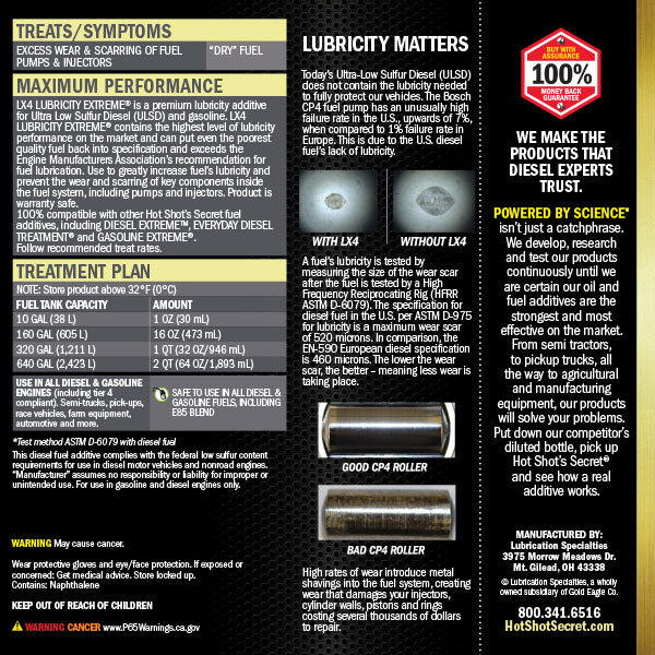Hot Shots Secret LX4 LUBRICITY EXTREME Fuel Additive - 32 OZ LX432Z