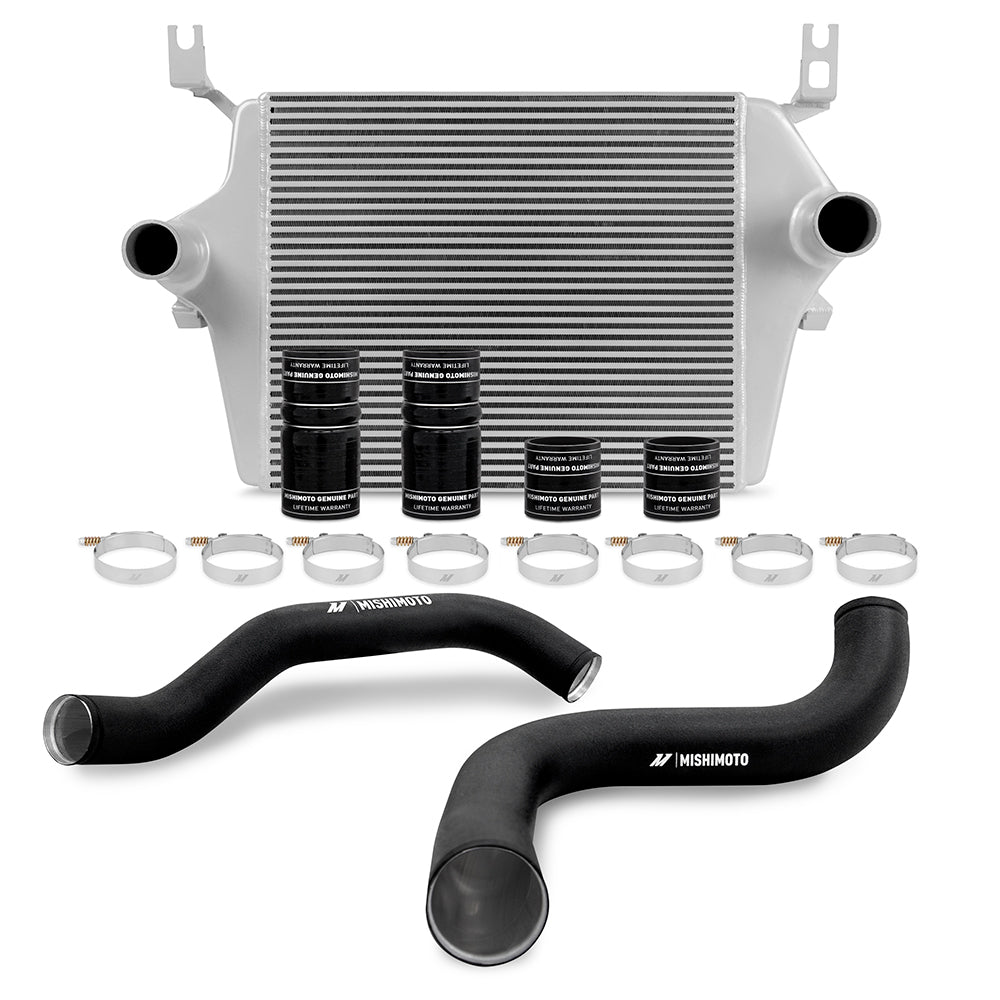 Mishimoto MMINT-F2D-99KSLBK Ford 7.3L Powerstroke Intercooler Kit 1999-2003 Silver Cooler Black Pipes  MMINT-F2D-99KSLBK