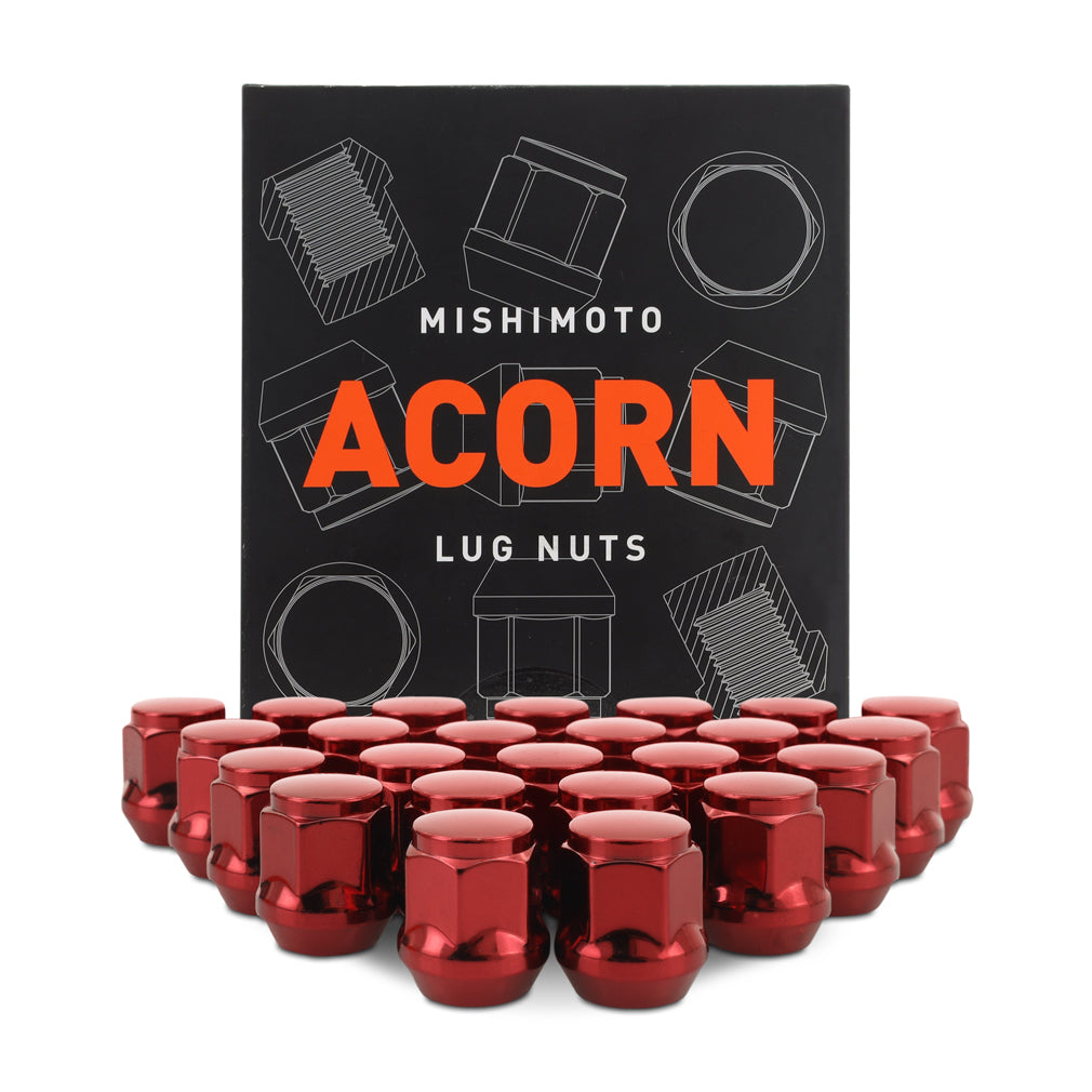 DISCONTINUED - Mishimoto MMLG-AC1215-24RD Mishimoto Steel Lug Nuts M12x1.5 Acorn Seat 24pc Set Red  MMLG-AC1215-24RD