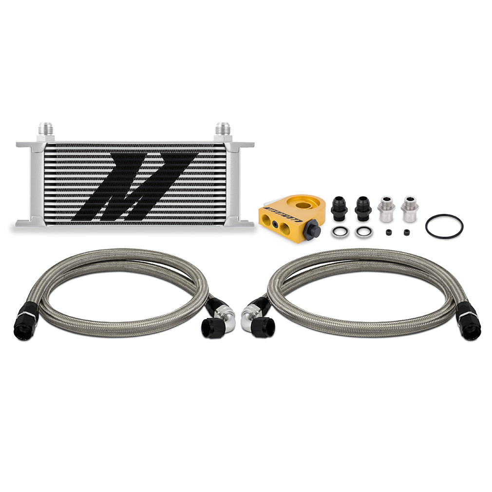Mishimoto MMOC-U16TSL Universal Thermostatic Oil Cooler Kit 16-Row Silver  MMOC-U16TSL