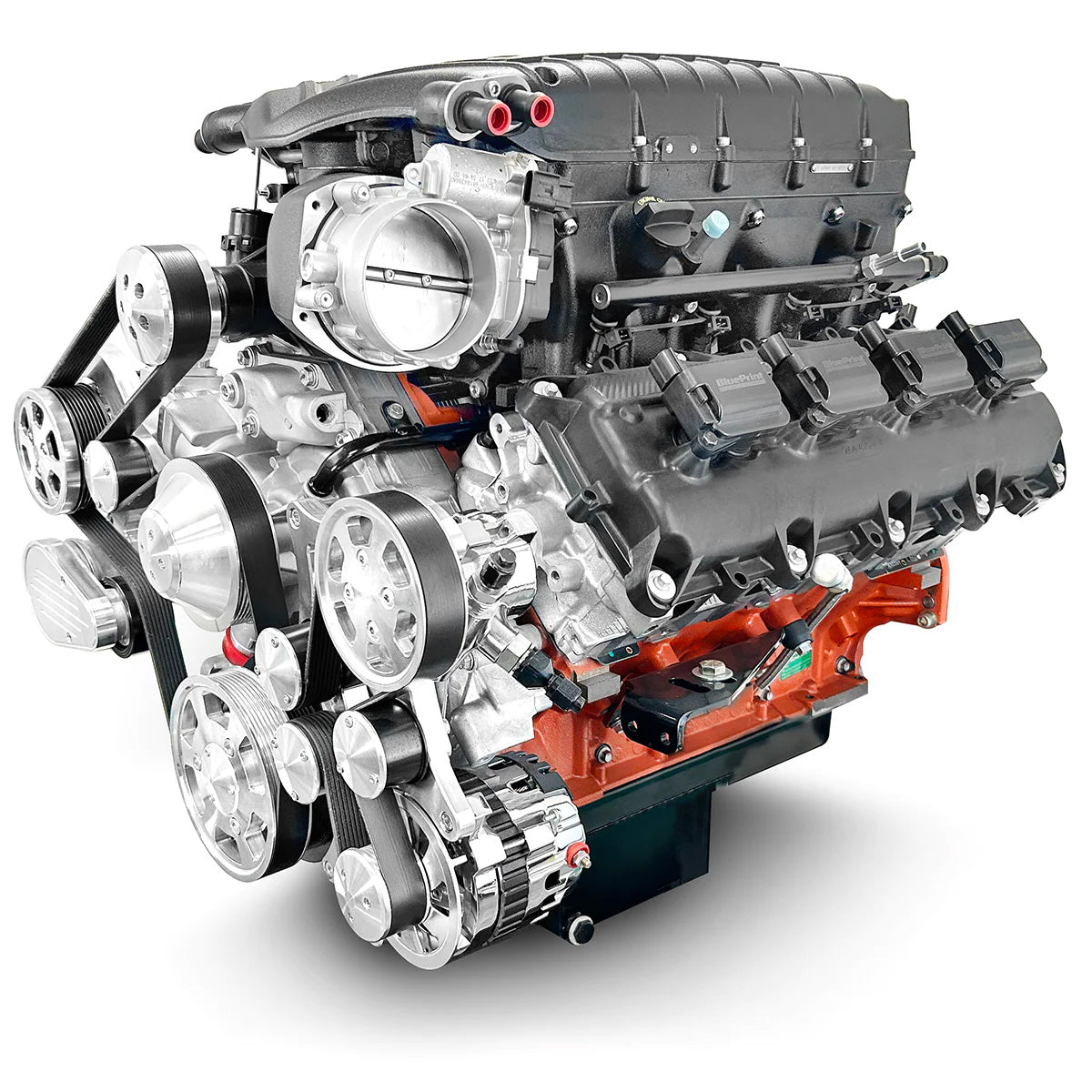 BluePrint Engines 426 ci Mopar Hemi style proseries engine - Dressed Supercharged longblock w/ pulleys and EFI  PS426SCTK