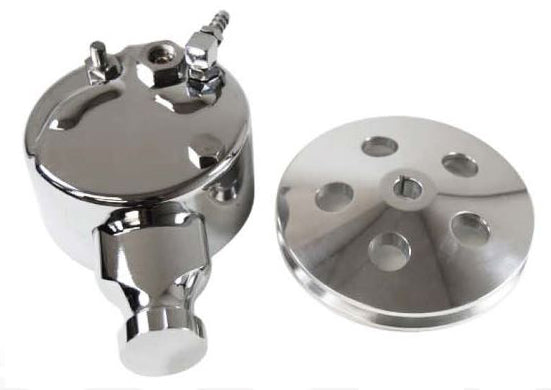 Racing Power Company R3714 Chr alum power steering pump reservoir w/pulley
