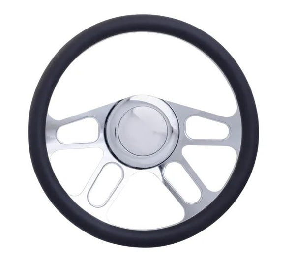 Racing Power Company R5608A 14 inch alum/leather steering wheel/horn/adapter kit