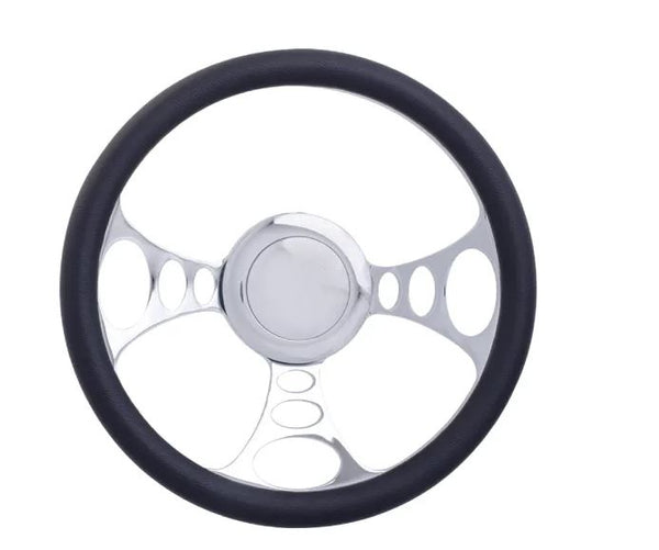 Racing Power Company R5615A 14 inch alum/leather steering wheel/horn/adapter kit