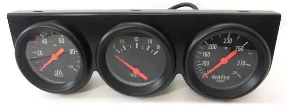 Racing Power Company R5753BK 2 5/8 inch triple oil/voltage/water gauge -black