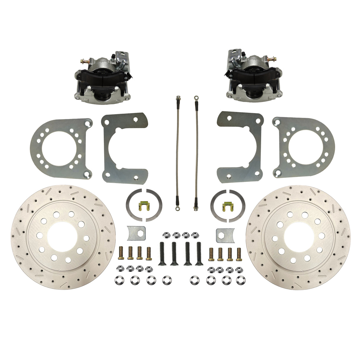 LEED Brakes Rear Disc Brake Conversion Kit with Drilled and Slotted Rotors and Zinc Plated Calipers RC0015X