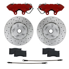 LEED Brakes Front Disc Brake Upgrade Kit with Drilled and Slotted Rotors and Red Powder Coated Calipers RCC0001RKX