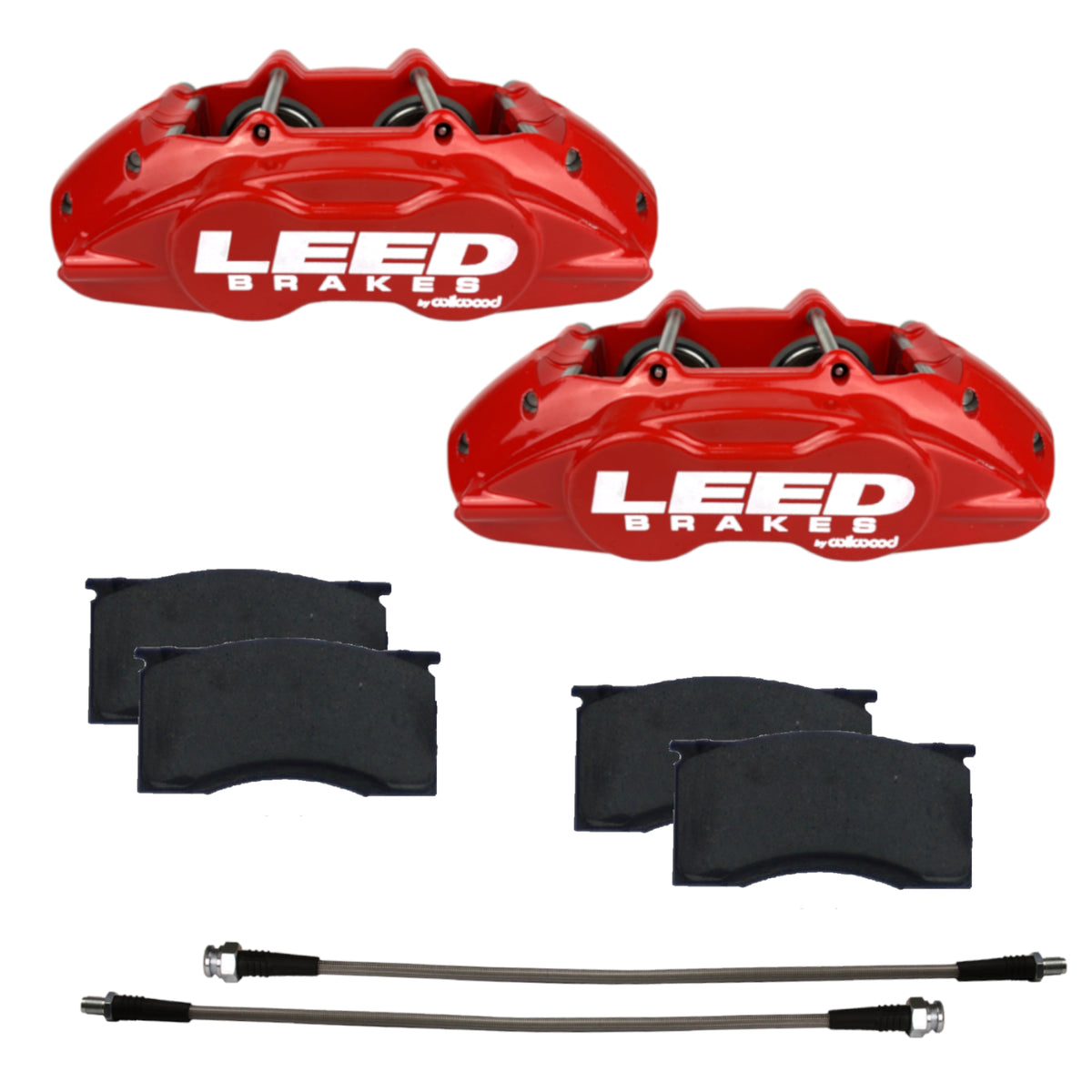 LEED Brakes Front Brake Caliper Kit with Red Powder Coated Calipers RCC0005