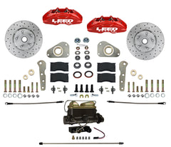 LEED Brakes Power Front Disc Brake Conversion Kit with Drilled and Slotted Rotors and Red Powder Coated Calipers RFC0026-405PX