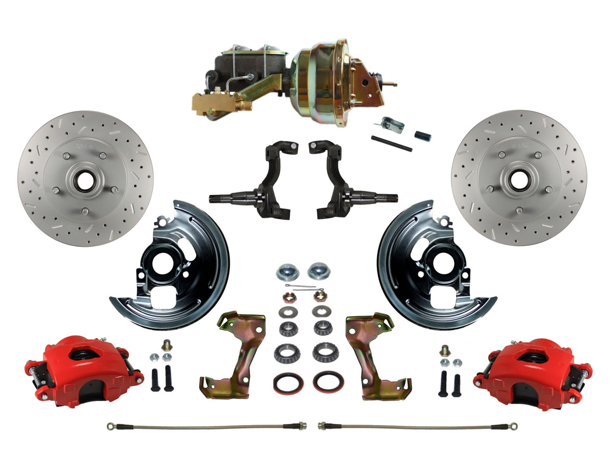 LEED Brakes RFC1002-M1A1X Front Disc Brake Kit - Power 8 inch Zinc - Red - MaxGrip - Disc Drum