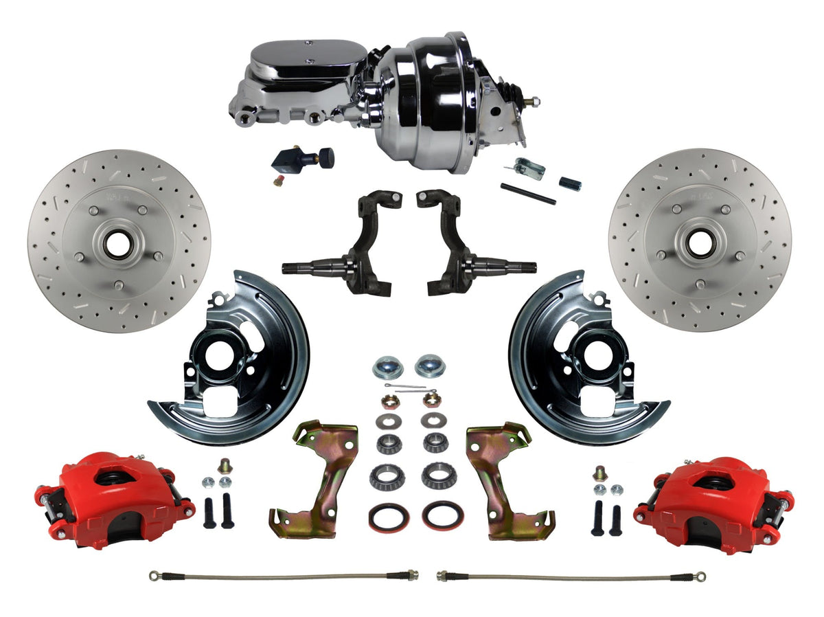 LEED Brakes RFC1002-N605X Front Disc Brake Kit - Power 8 inch Chrome - Red - MaxGrip - Adj. Valve