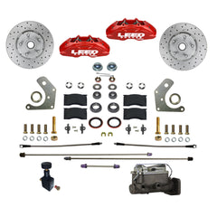 LEED Brakes Power Front Disc Brake Conversion Kit with Drilled and Slotted Rotors and Red Powder Coated Calipers RFC2005-C05PX