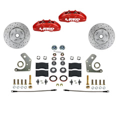 LEED Brakes Front Disc Brake Conversion Kit with Spindles, Drilled and Slotted Rotors and Red Powder Coated Calipers RFC2006SMX