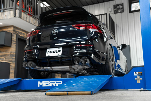 MBRP Exhaust 2022-Up Volkswagen Golf R MK8 T304 Stainless Steel 3 Inch Cat-Back 2.5 Inch Quad Rear Exit with Carbon Fiber Tips Active Exhaust MBRP S46133CF