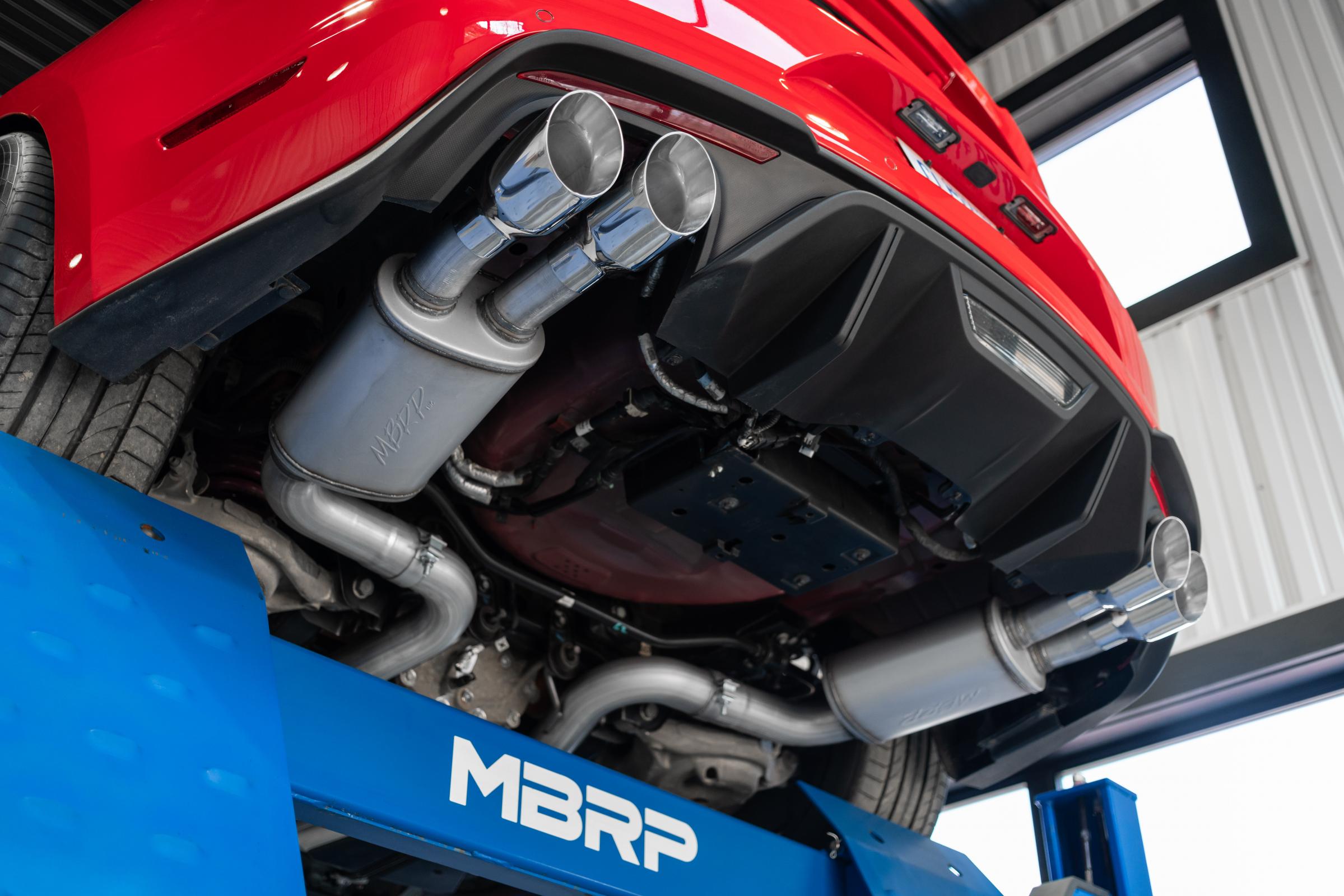 MBRP Exhaust 18-Up Ford Mustang GT 5.0L T304 Stainless Steel 3 Inch Cat-Back Dual Rear with Quad Carbon Fiber Tips Street Version MBRP S72053CF