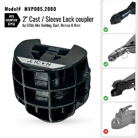 Altor Locks - ICON Trailer Coupler Lock 2in. cast/sleeve lock couplers- Bulldog/Curt/Demco/Ram - MVP005.2000