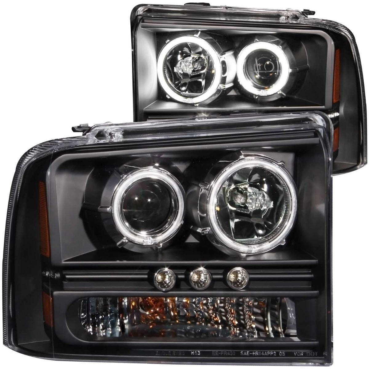 AnzoUSA 111117 Projector Headlights with Halo Black with LED Strip (SMD LED) 1pc