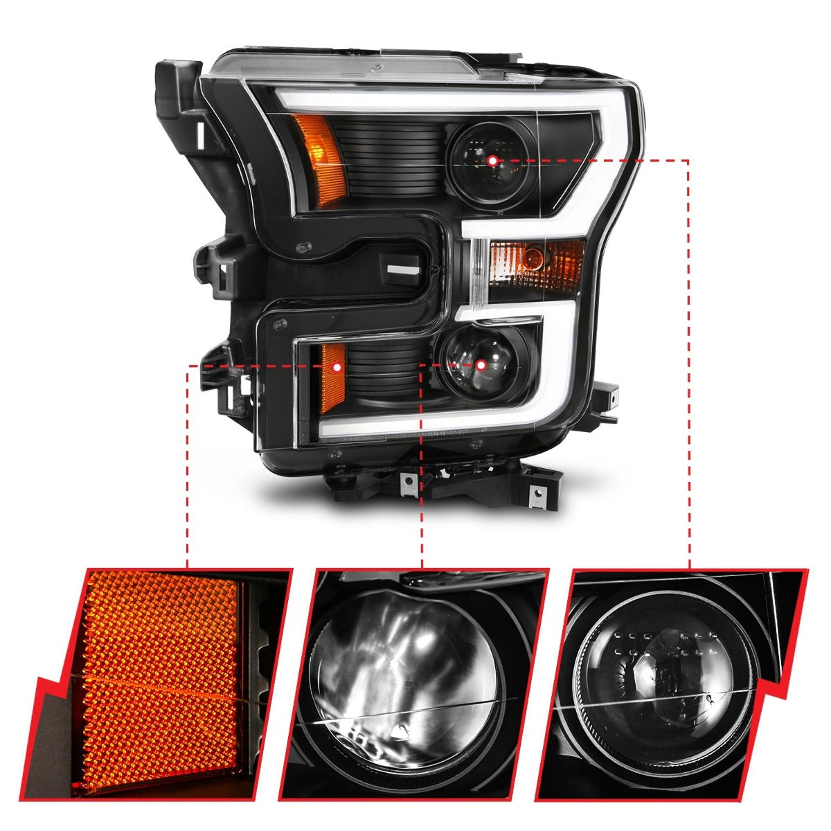 AnzoUSA 111357 Projector Headlights with Plank Style Switchback Black with Amber