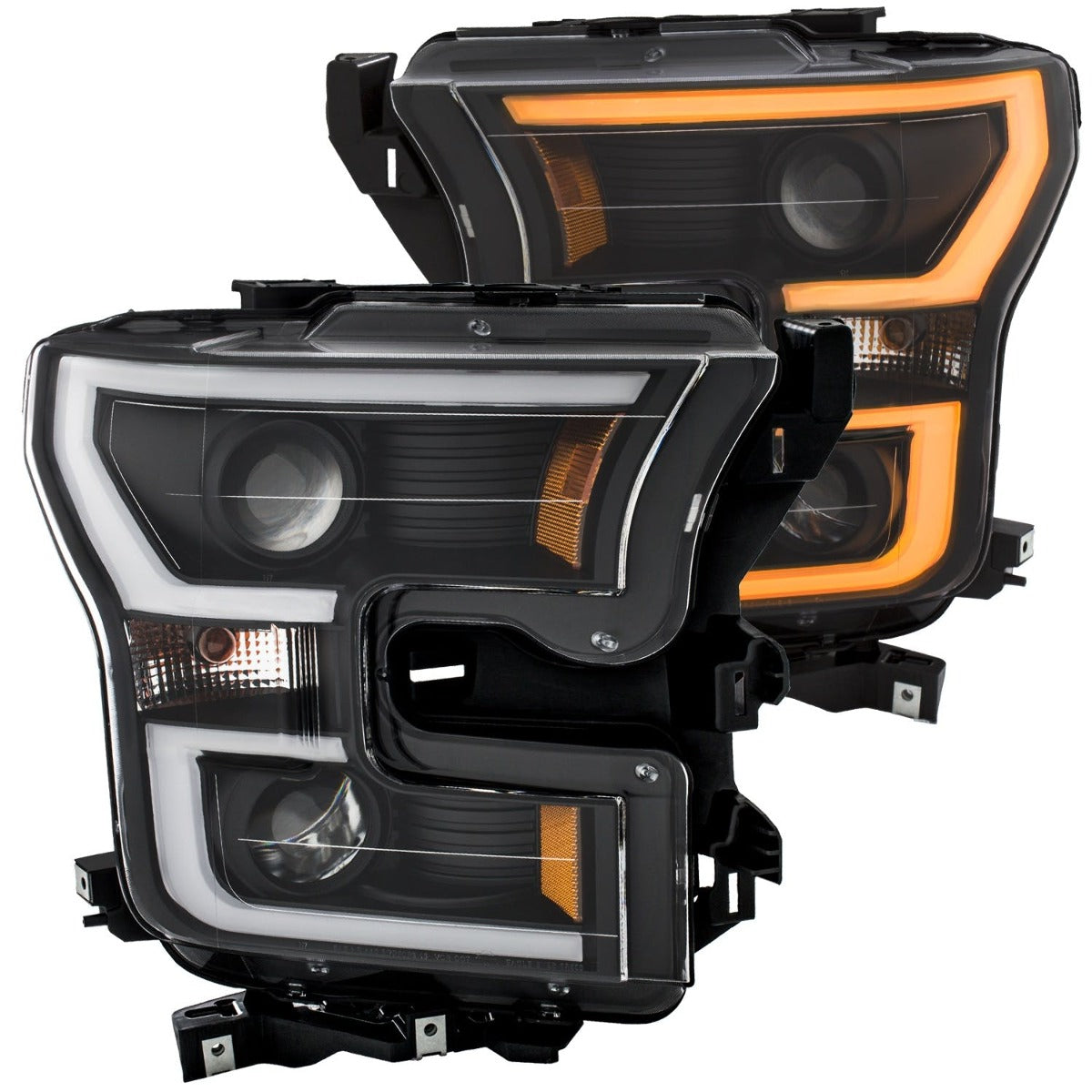 AnzoUSA 111357 Projector Headlights with Plank Style Switchback Black with Amber