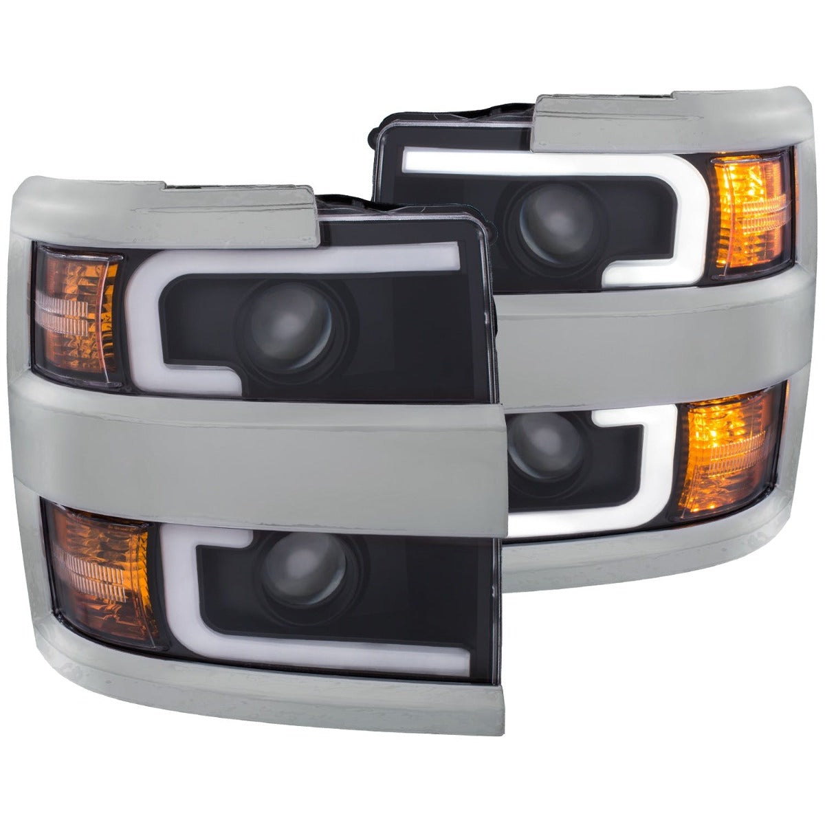 AnzoUSA 111359 Projector Headlights with Plank Style Design Black with Amber