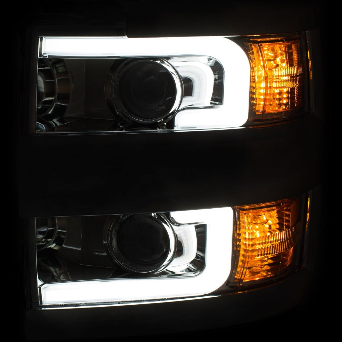 AnzoUSA 111360 Projector Headlights with Plank Style Design Chrome with Amber