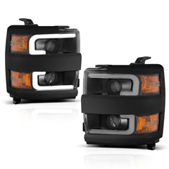 AnzoUSA 111364 Projector Headlights with Plank Style Switchback Black with Amber (Black Rim)