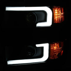 AnzoUSA 111364 Projector Headlights with Plank Style Switchback Black with Amber (Black Rim)