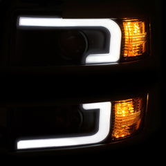 AnzoUSA 111365 Projector Headlights with Plank Style Switchback Black with Amber (Chrome Rim)