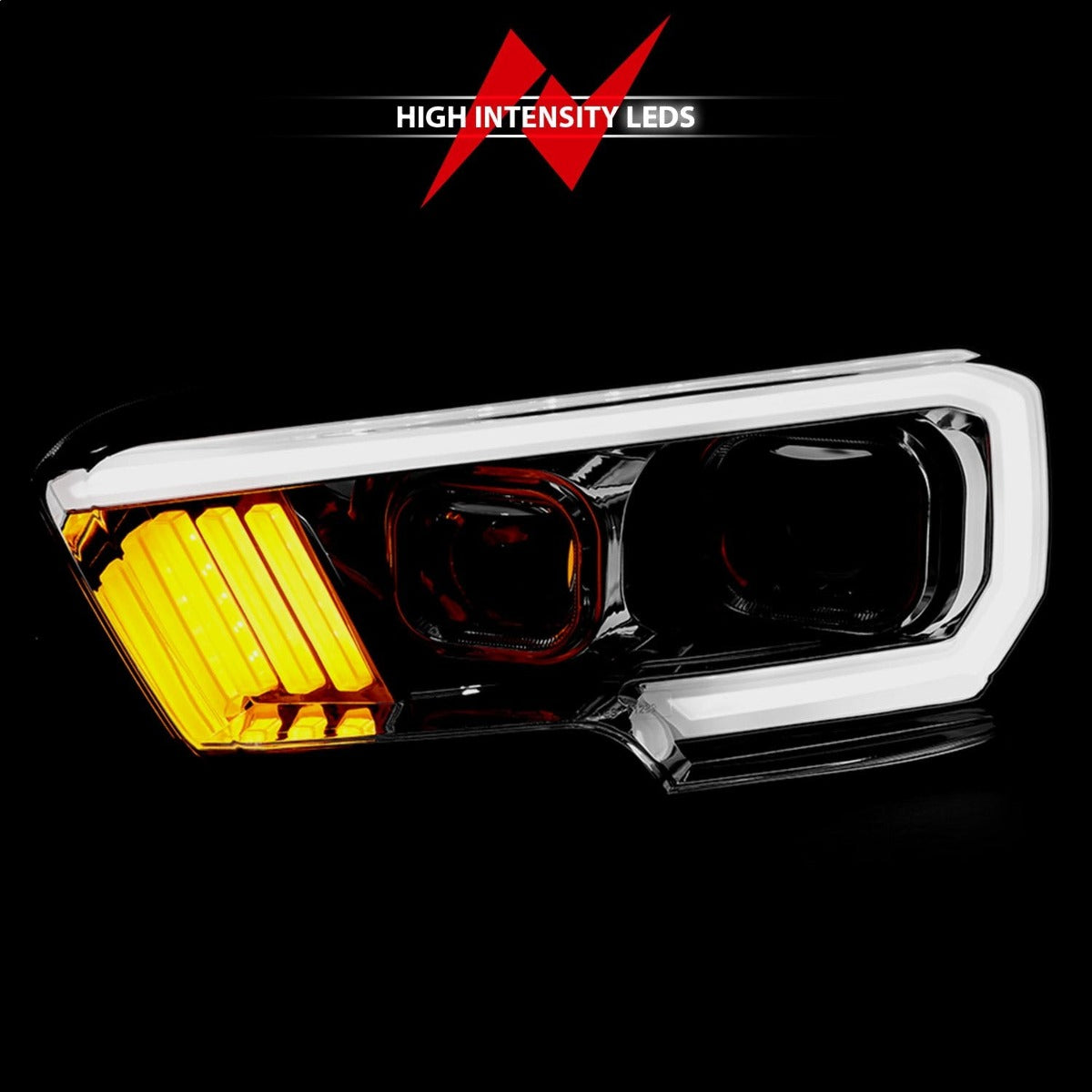 AnzoUSA 111380 Projector Headlights with Plank Style Design Chrome/Amber with DRL