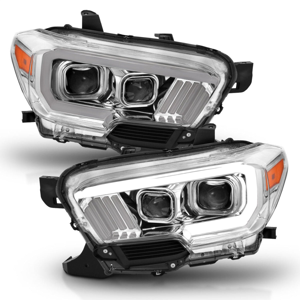 AnzoUSA 111380 Projector Headlights with Plank Style Design Chrome/Amber with DRL