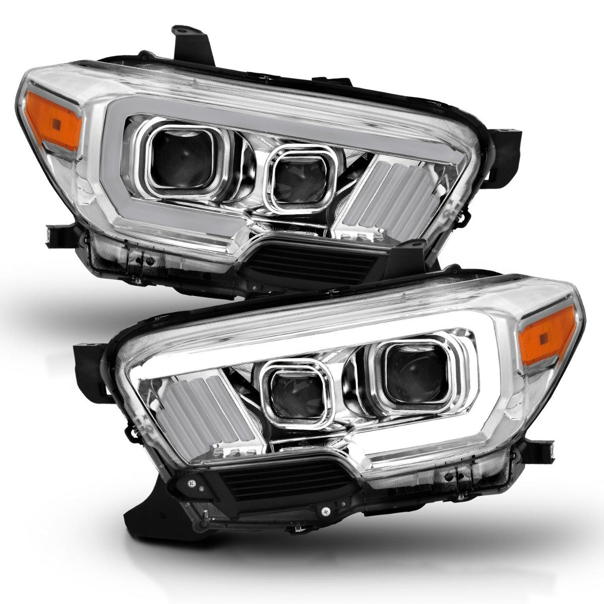 AnzoUSA 111380 Projector Headlights with Plank Style Design Chrome/Amber with DRL