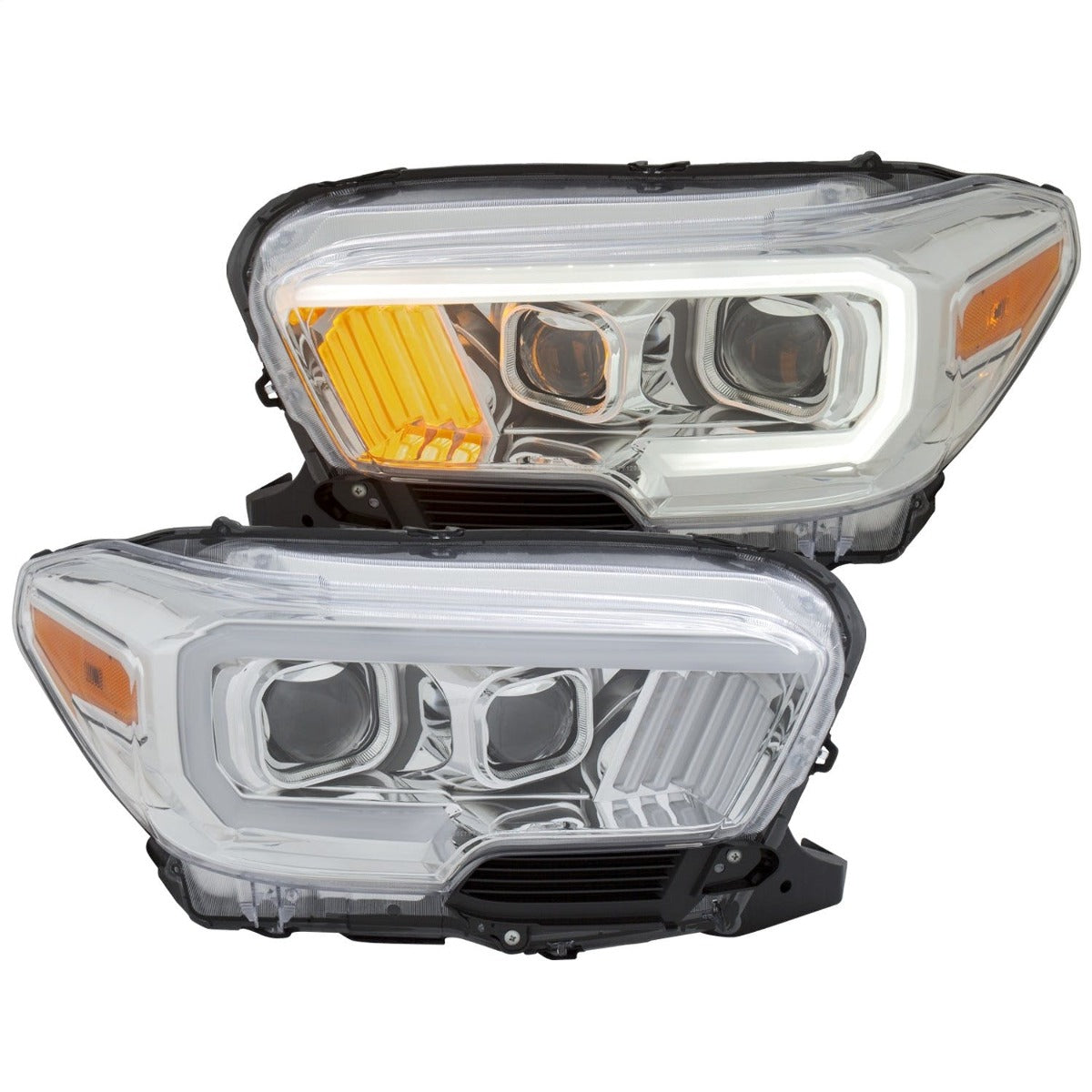 AnzoUSA 111380 Projector Headlights with Plank Style Design Chrome/Amber with DRL