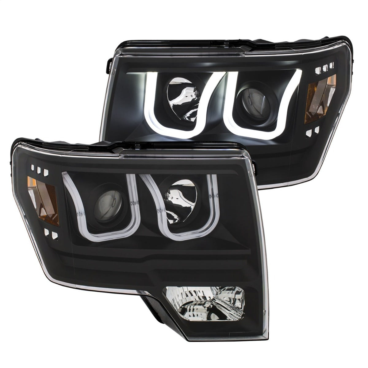 AnzoUSA 111383 Projector Headlights with U-Bar Switchback Black with Amber