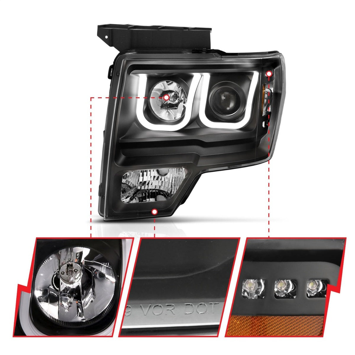 AnzoUSA 111383 Projector Headlights with U-Bar Switchback Black with Amber