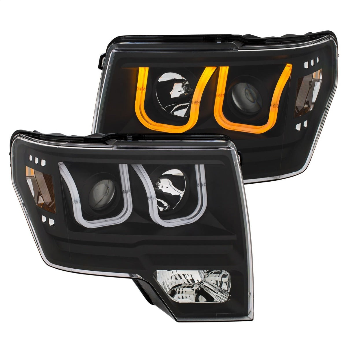 AnzoUSA 111383 Projector Headlights with U-Bar Switchback Black with Amber