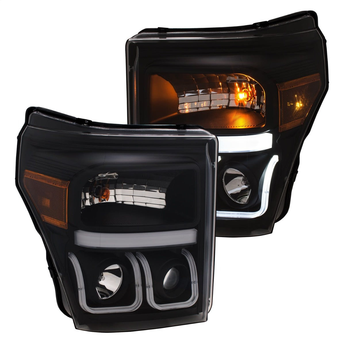 AnzoUSA 111386 Projector Headlights with U-Bar Switchback Black with Amber