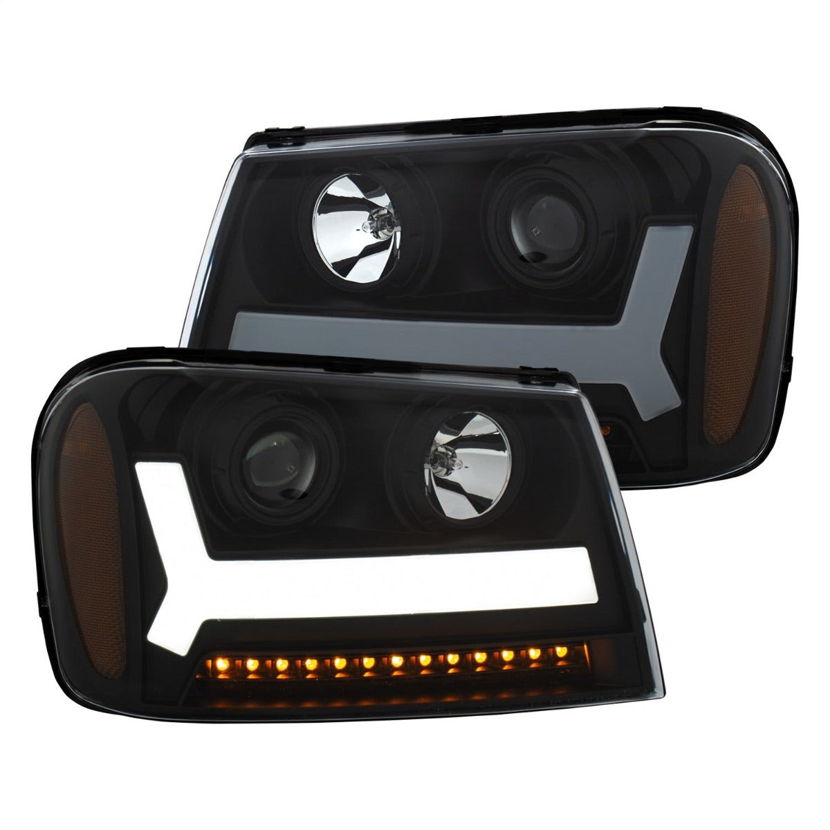 AnzoUSA 111390 Projector Headlights with Plank Style Design Black with Amber