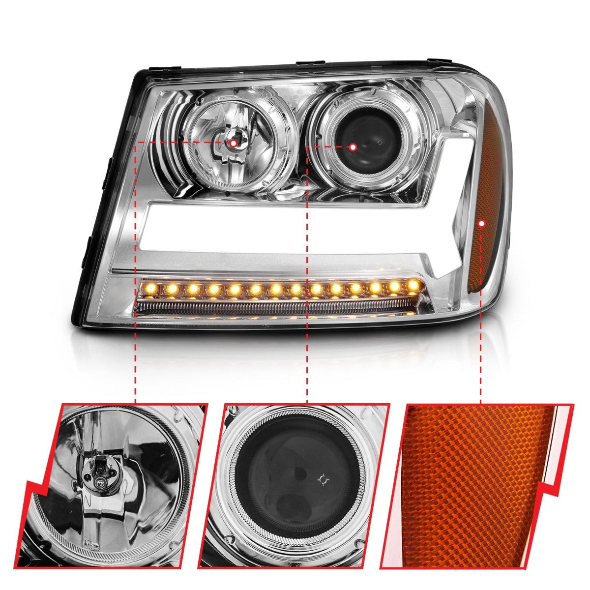 AnzoUSA 111391 Projector Headlights with Plank Style Design Chrome with Amber