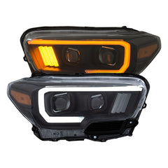 AnzoUSA 111396 Projector Headlights with Plank Style Switchback Black with Amber