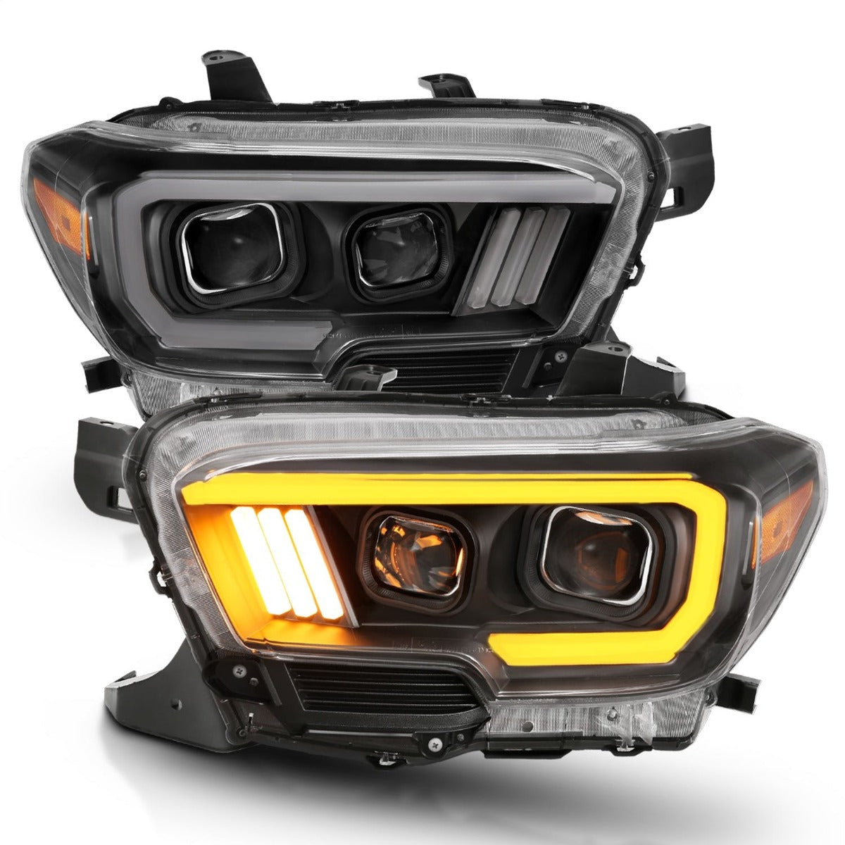 AnzoUSA 111396 Projector Headlights with Plank Style Switchback Black with Amber