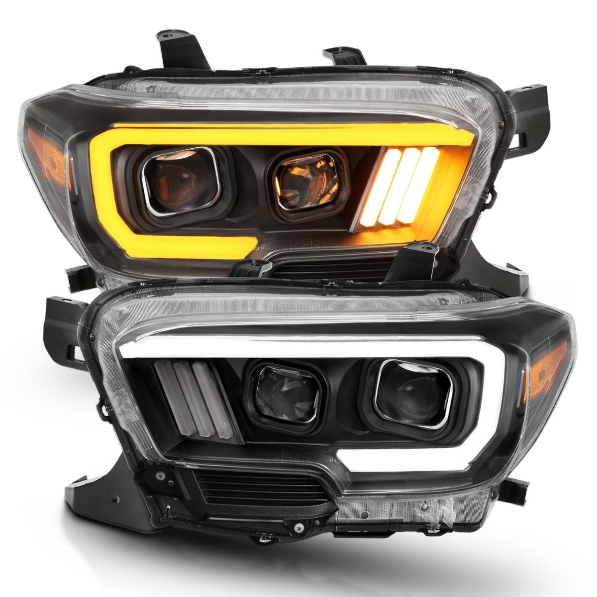 AnzoUSA 111396 Projector Headlights with Plank Style Switchback Black with Amber