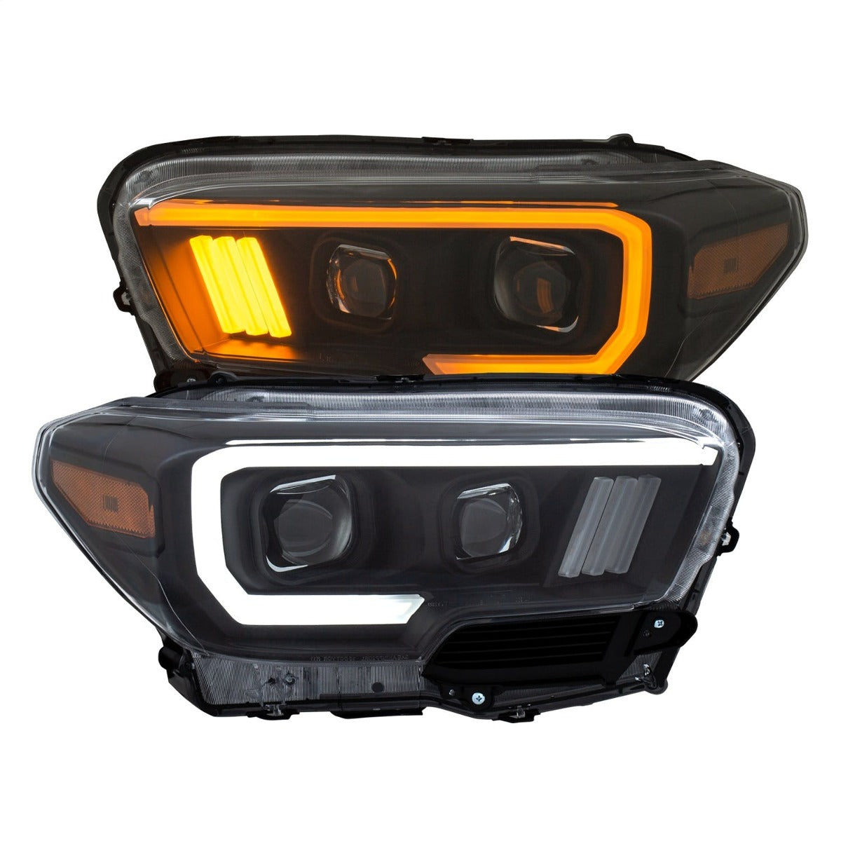 AnzoUSA 111397 Projector Headlights with Plank Style Switchback Black with Amber with DRL