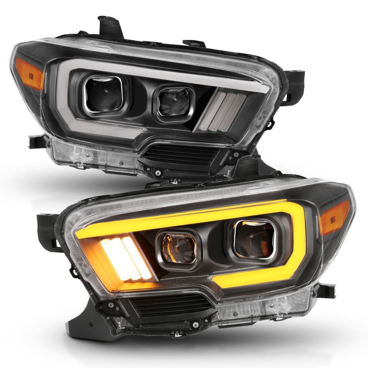 AnzoUSA 111397 Projector Headlights with Plank Style Switchback Black with Amber with DRL