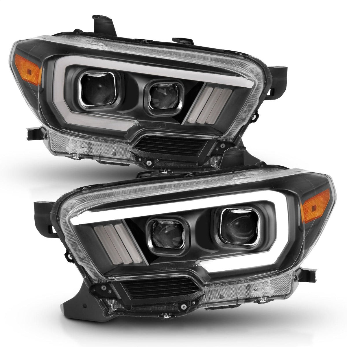 AnzoUSA 111397 Projector Headlights with Plank Style Switchback Black with Amber with DRL