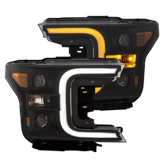 AnzoUSA 111398 Projector Headlights with Plank Style Switchback Black with Amber