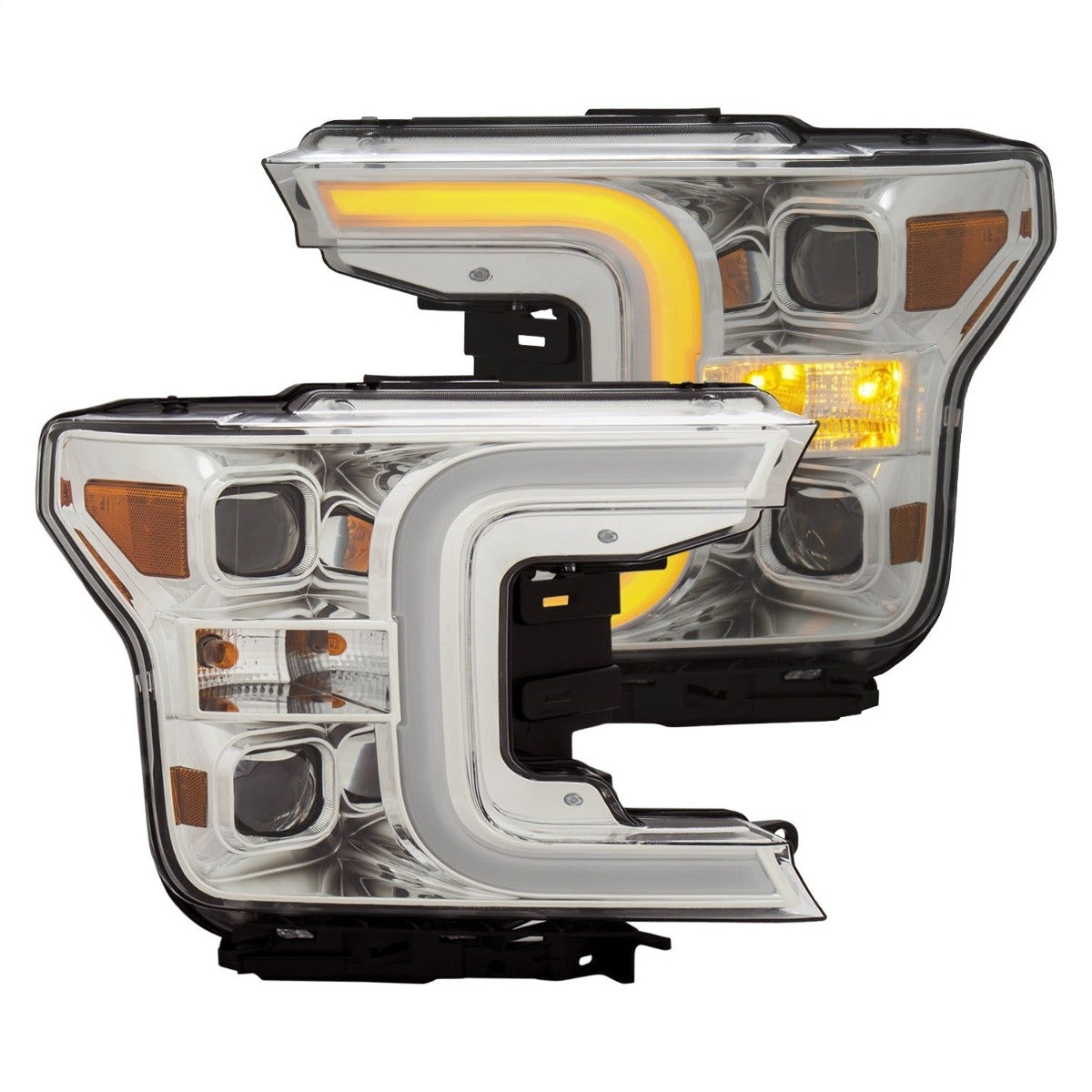 AnzoUSA 111399 Projector Headlights with Plank Style Switchback Chrome with Amber